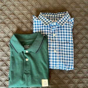 NWT Boys Cat and Jack short sleeve polo and blue checked long sleeve shirt